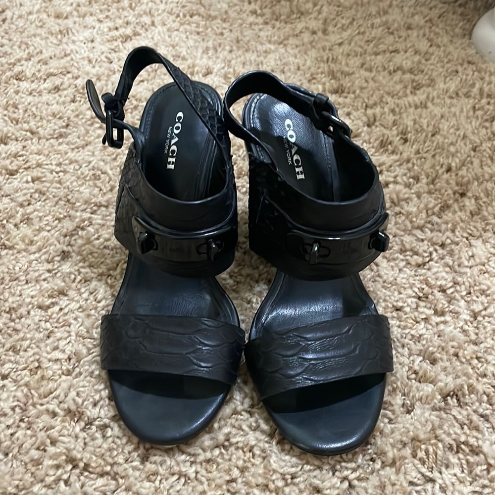Coach black chunky heels